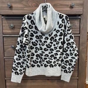 Leopard Print Cowl Neck Sweater
